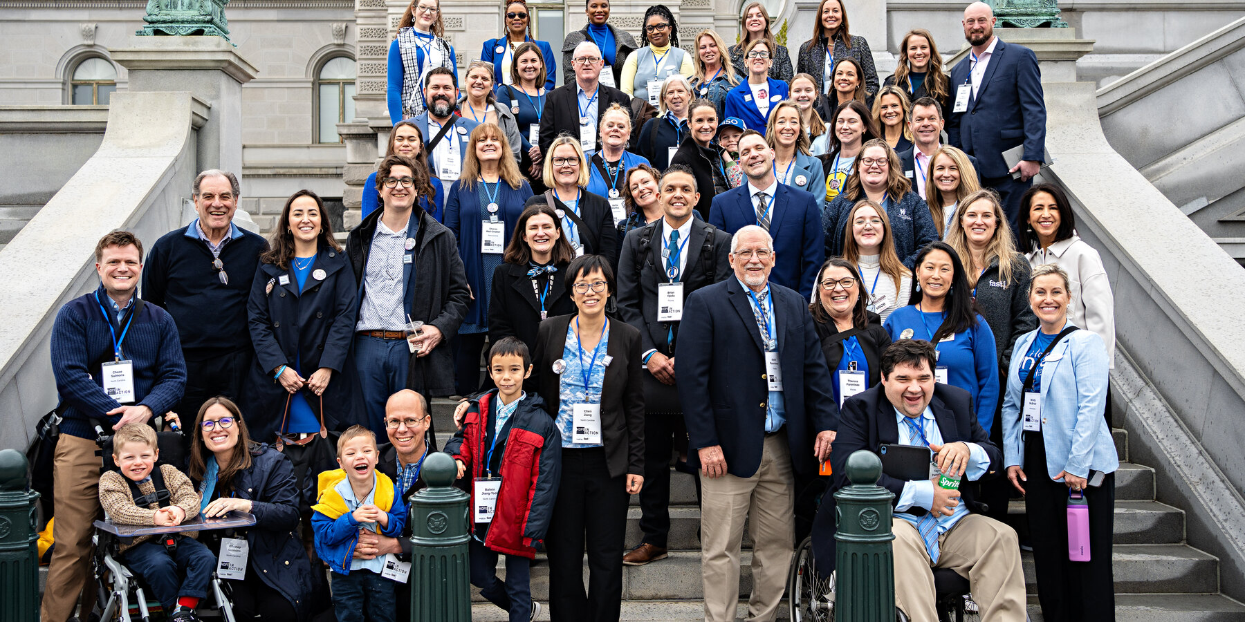 The Angelman syndrome advocate delegation gathered on the Capitol steps